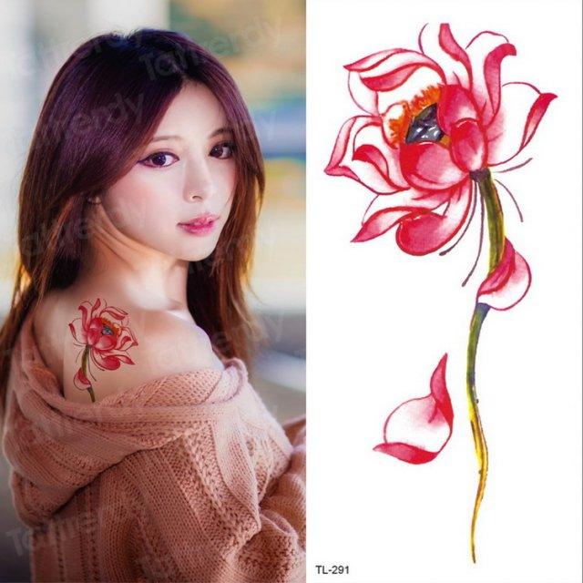 Purple 3D Flower Tattoos Waterproof Luxury Tattoo Rose Lotus Flower Body Art Fashion Stickers For Womens Stevvex