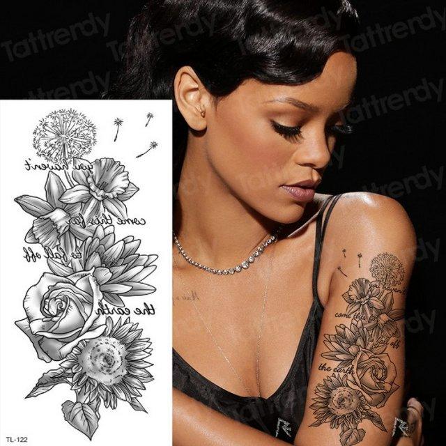 Purple 3D Flower Tattoos Waterproof Luxury Tattoo Rose Lotus Flower Body Art Fashion Stickers For Womens Stevvex