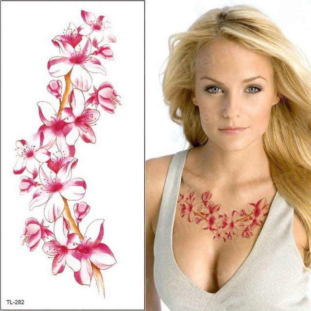 Purple 3D Flower Tattoos Waterproof Luxury Tattoo Rose Lotus Flower Body Art Fashion Stickers For Womens Stevvex