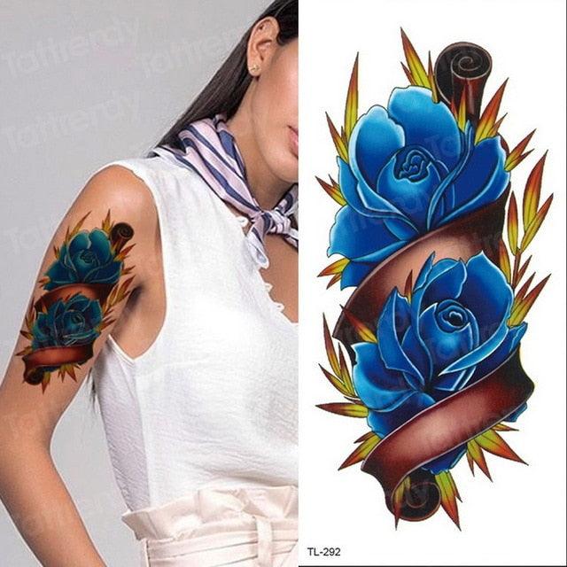 Purple 3D Flower Tattoos Waterproof Luxury Tattoo Rose Lotus Flower Body Art Fashion Stickers For Womens Stevvex