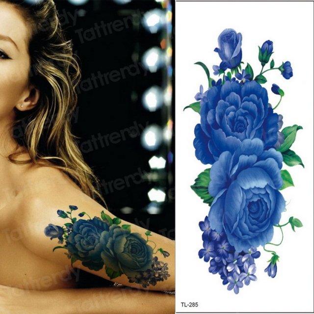 Purple 3D Flower Tattoos Waterproof Luxury Tattoo Rose Lotus Flower Body Art Fashion Stickers For Womens Stevvex