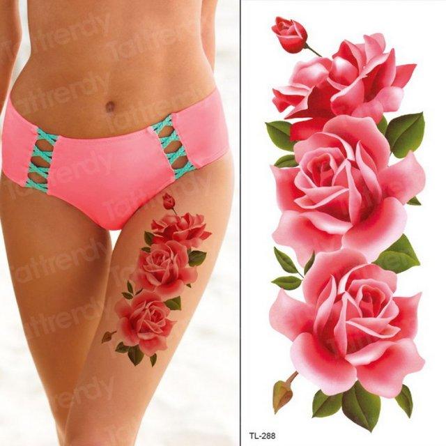 Purple 3D Flower Tattoos Waterproof Luxury Tattoo Rose Lotus Flower Body Art Fashion Stickers For Womens Stevvex