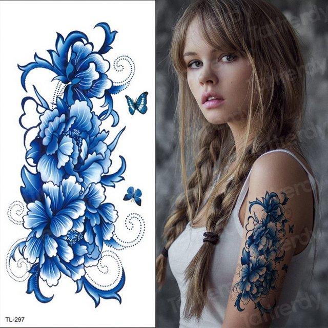 Purple 3D Flower Tattoos Waterproof Luxury Tattoo Rose Lotus Flower Body Art Fashion Stickers For Womens Stevvex