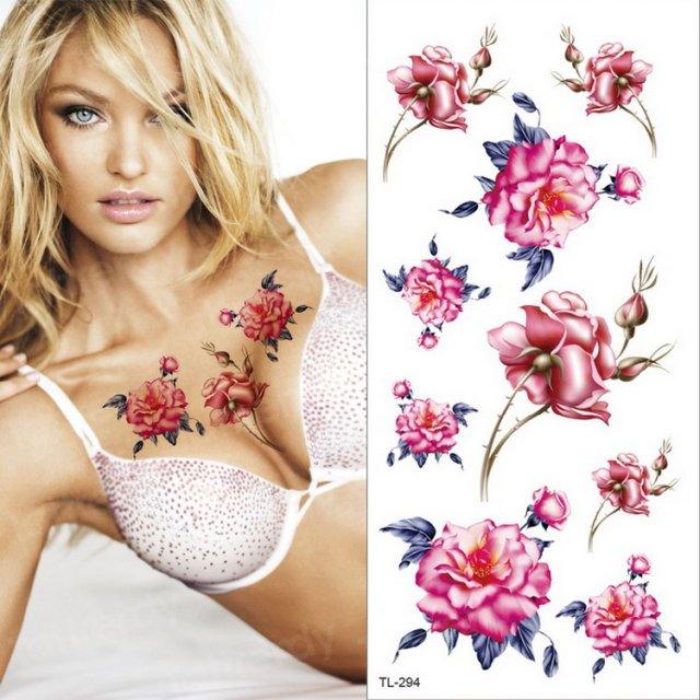 Purple 3D Flower Tattoos Waterproof Luxury Tattoo Rose Lotus Flower Body Art Fashion Stickers For Womens Stevvex