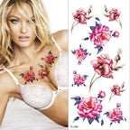 Purple 3D Flower Tattoos Waterproof Luxury Tattoo Rose Lotus Flower Body Art Fashion Stickers For Womens Stevvex