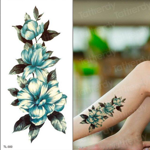 Purple 3D Flower Tattoos Waterproof Luxury Tattoo Rose Lotus Flower Body Art Fashion Stickers For Womens Stevvex