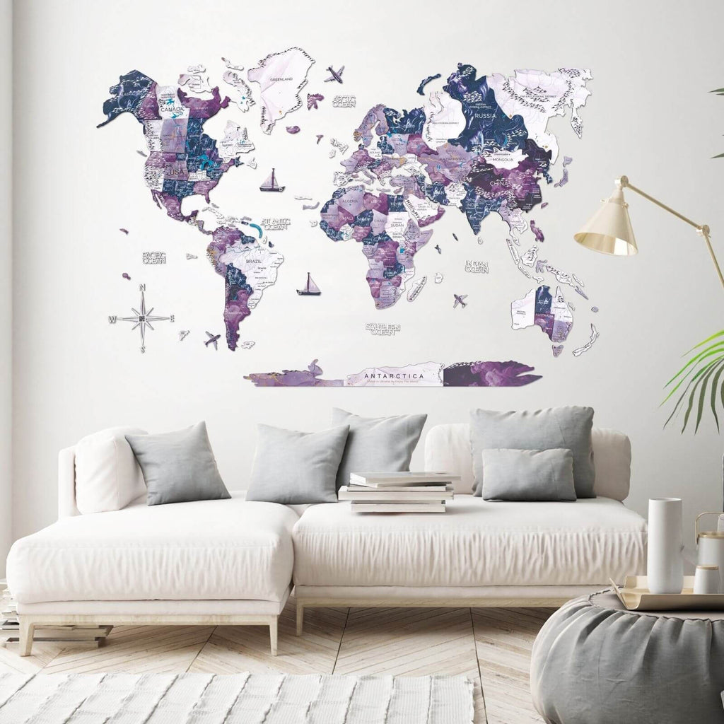 3D Wooden World Map Milky Way Enjoy The Wood