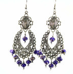 Blue Boho Scrollwork Silver Tone Dangle Statement Earrings