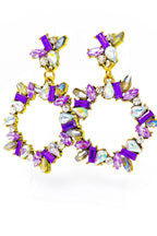 Purple Crystal Dangle Hoop Earrings With Gemstone Accent