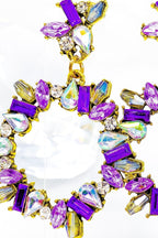 Purple Crystal Dangle Hoop Earrings With Gemstone Accent