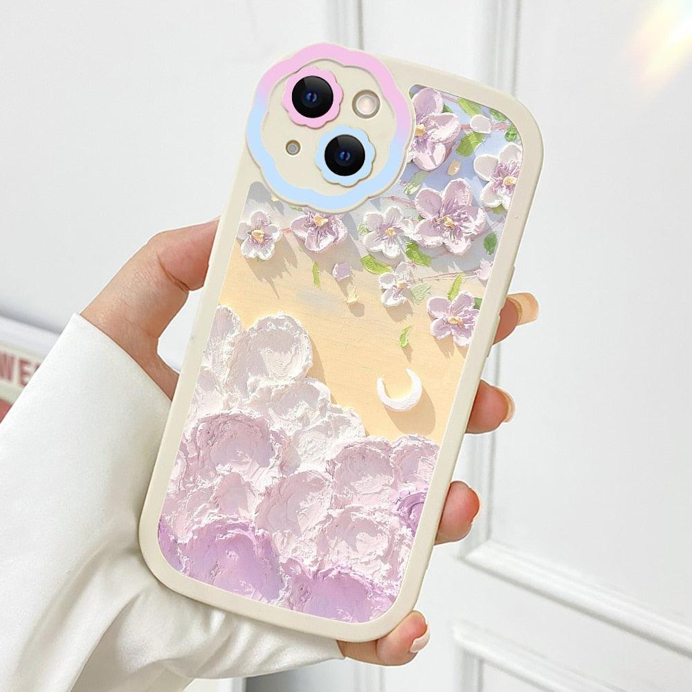 Purple Flower Phone Case For iPhone 11 Case iPhone 13 14 Pro Max iPhone 12 Phone Case iPhone11 iPhone14 Soft Back Cover Cute Pattern Soft iPhone Fashion Comfortable Grip Design & Aesthetic Floral Pattern iphone Case Stevvex