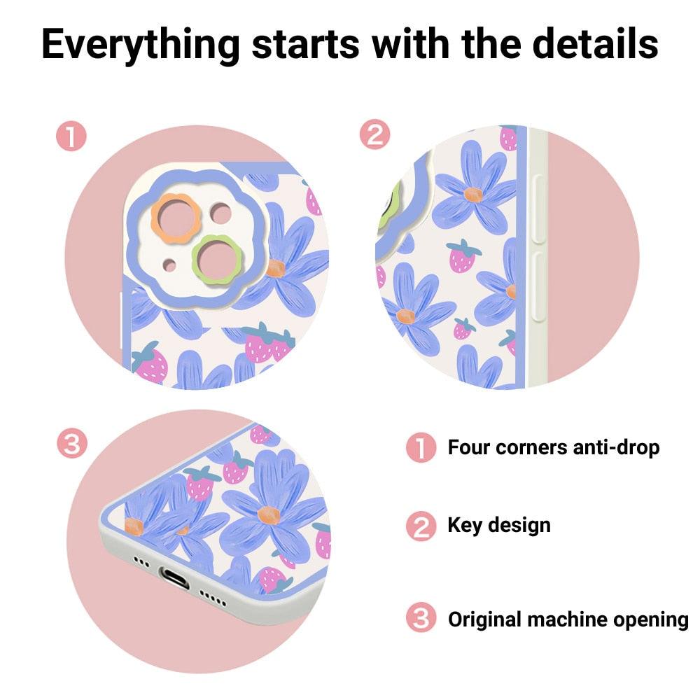 Purple Flower Phone Case For iPhone 11 Case iPhone 13 14 Pro Max iPhone 12 Phone Case iPhone11 iPhone14 Soft Back Cover Cute Pattern Soft iPhone Fashion Comfortable Grip Design & Aesthetic Floral Pattern iphone Case Stevvex