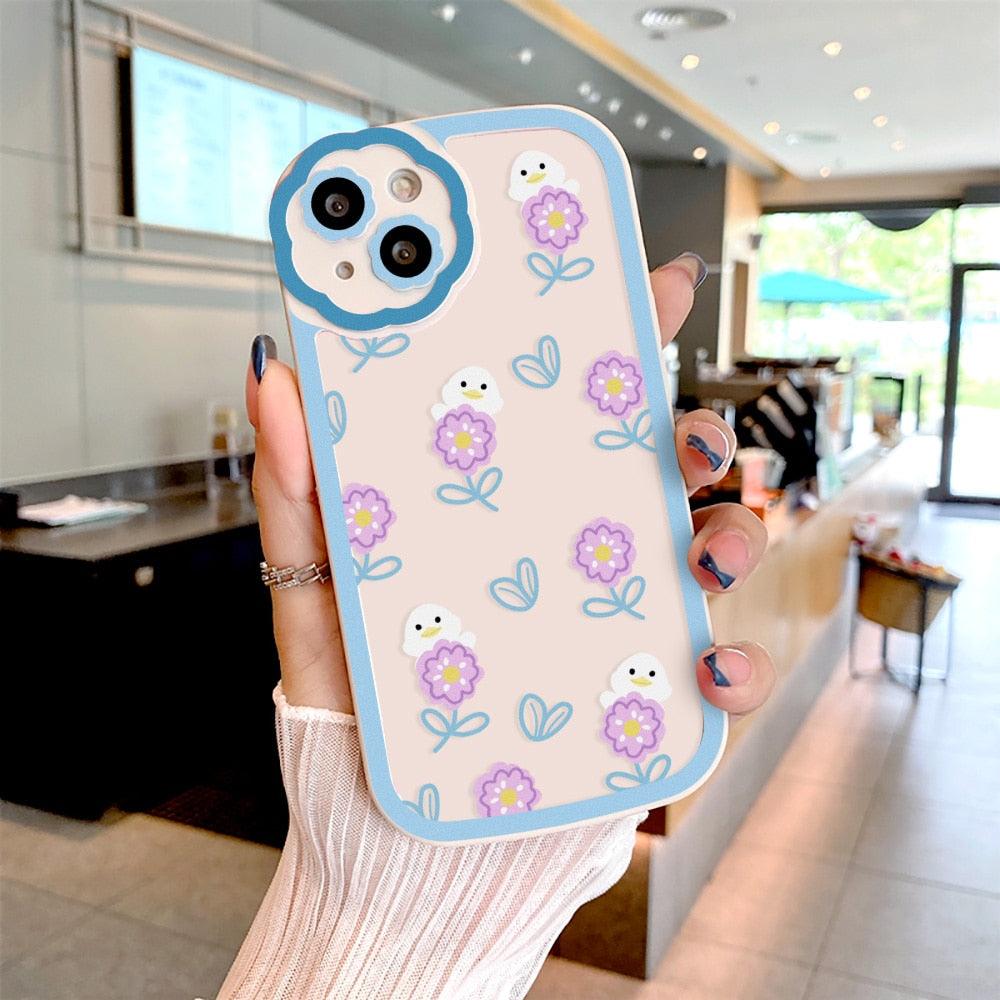 Purple Flower Phone Case For iPhone 11 Case iPhone 13 14 Pro Max iPhone 12 Phone Case iPhone11 iPhone14 Soft Back Cover Cute Pattern Soft iPhone Fashion Comfortable Grip Design & Aesthetic Floral Pattern iphone Case Stevvex