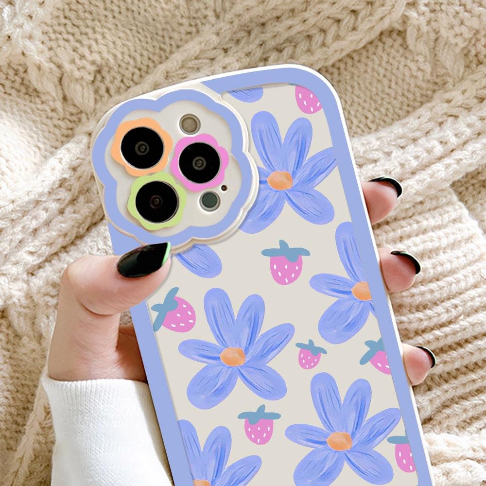 Purple Flower Phone Case For iPhone 11 Case iPhone 13 14 Pro Max iPhone 12 Phone Case iPhone11 iPhone14 Soft Back Cover Cute Pattern Soft iPhone Fashion Comfortable Grip Design & Aesthetic Floral Pattern iphone Case Stevvex