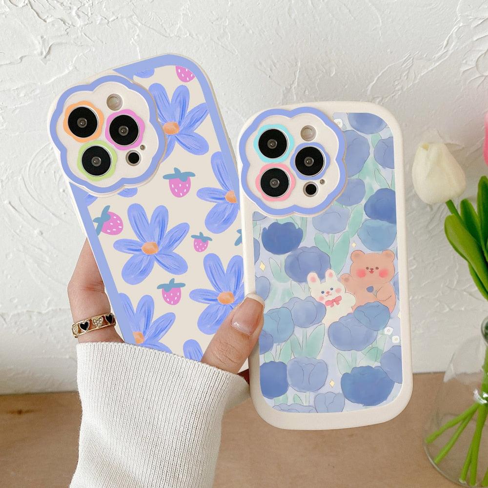 Purple Flower Phone Case For iPhone 11 Case iPhone 13 14 Pro Max iPhone 12 Phone Case iPhone11 iPhone14 Soft Back Cover Cute Pattern Soft iPhone Fashion Comfortable Grip Design & Aesthetic Floral Pattern iphone Case Stevvex