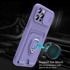 Purple Silicone Slide Camera Protector Case For iPhone 14 11 12 13 Pro Max X XR XS Magnetic Ring Card Holder Cover Heavy Duty Multifunctional Shockproof Magnetic Cover Case & Holder Stevvex