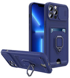 Purple Silicone Slide Camera Protector Case For iPhone 14 11 12 13 Pro Max X XR XS Magnetic Ring Card Holder Cover Heavy Duty Multifunctional Shockproof Magnetic Cover Case & Holder Stevvex