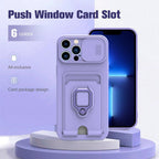 Purple Silicone Slide Camera Protector Case For iPhone 14 11 12 13 Pro Max X XR XS Magnetic Ring Card Holder Cover Heavy Duty Multifunctional Shockproof Magnetic Cover Case & Holder Stevvex