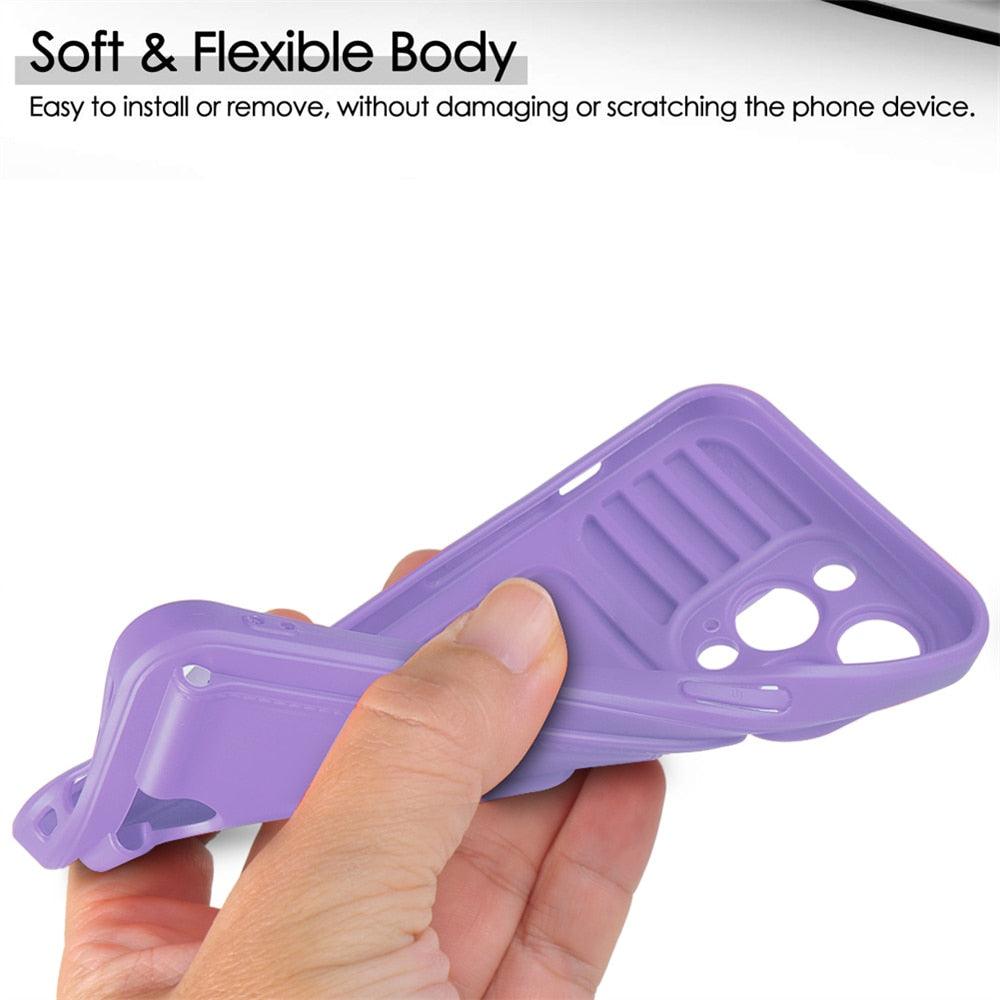 Purple Silicone Slide Camera Protector Case For iPhone 14 11 12 13 Pro Max X XR XS Magnetic Ring Card Holder Cover Heavy Duty Multifunctional Shockproof Magnetic Cover Case & Holder Stevvex