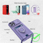 Purple Silicone Slide Camera Protector Case For iPhone 14 11 12 13 Pro Max X XR XS Magnetic Ring Card Holder Cover Heavy Duty Multifunctional Shockproof Magnetic Cover Case & Holder Stevvex