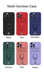 Purple Silicone Slide Camera Protector Case For iPhone 14 11 12 13 Pro Max X XR XS Magnetic Ring Card Holder Cover Heavy Duty Multifunctional Shockproof Magnetic Cover Case & Holder Stevvex