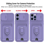 Purple Silicone Slide Camera Protector Case For iPhone 14 11 12 13 Pro Max X XR XS Magnetic Ring Card Holder Cover Heavy Duty Multifunctional Shockproof Magnetic Cover Case & Holder Stevvex