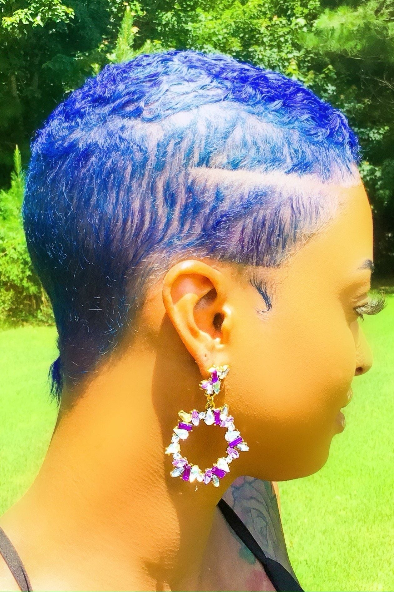 Purple Crystal Dangle Hoop Earrings With Gemstone Accent