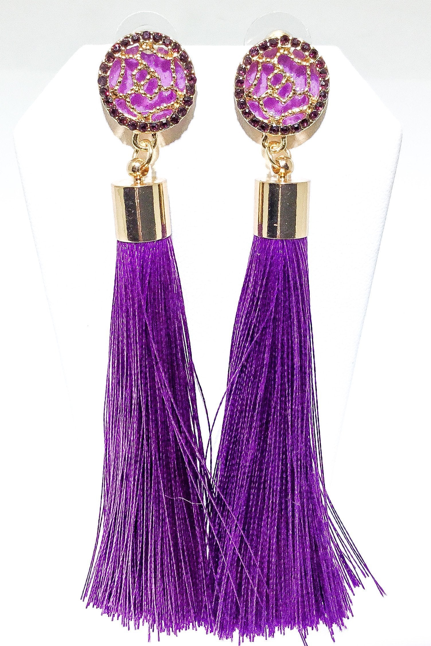 Indian Blue Tassel Drop Dangle Earrings Gold Accent