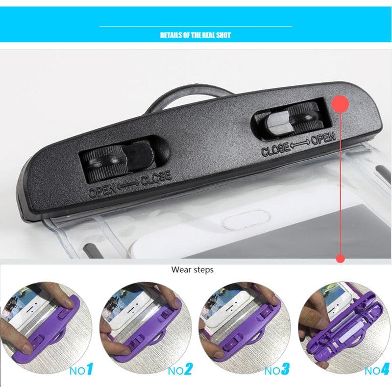 Purple Universal Waterproof Phone Case Water Proof Swim Pouch Bag Cases For iPhone Floating Phone Protector Smartphone Touchscreen Waterproof Pouch Stevvex