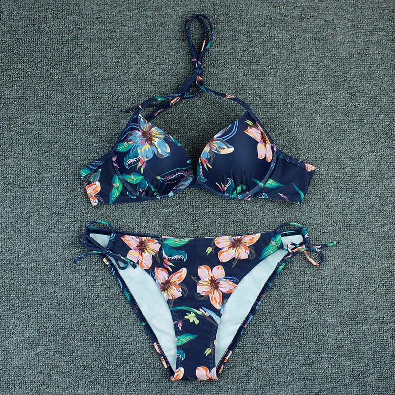 Push Up Bikini Floral Print Swimsuit Swimwear Women Bathing Suit Bikinis Set Brazilian Beach Female Wear Women's Bikini Swimsuits Floral Printed Bathing Suits for Women 2 Piece Bikini Stevvex