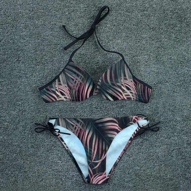 Push Up Bikini Floral Print Swimsuit Swimwear Women Bathing Suit Bikinis Set Brazilian Beach Female Wear Women's Bikini Swimsuits Floral Printed Bathing Suits for Women 2 Piece Bikini Stevvex