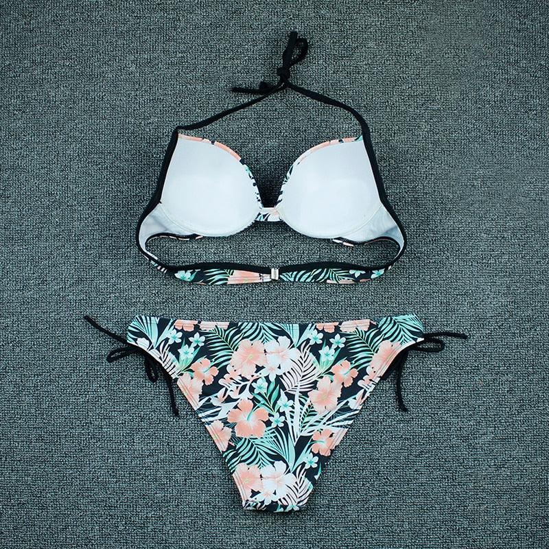 Push Up Bikini Floral Print Swimsuit Swimwear Women Bathing Suit Bikinis Set Brazilian Beach Female Wear Women's Bikini Swimsuits Floral Printed Bathing Suits for Women 2 Piece Bikini Stevvex