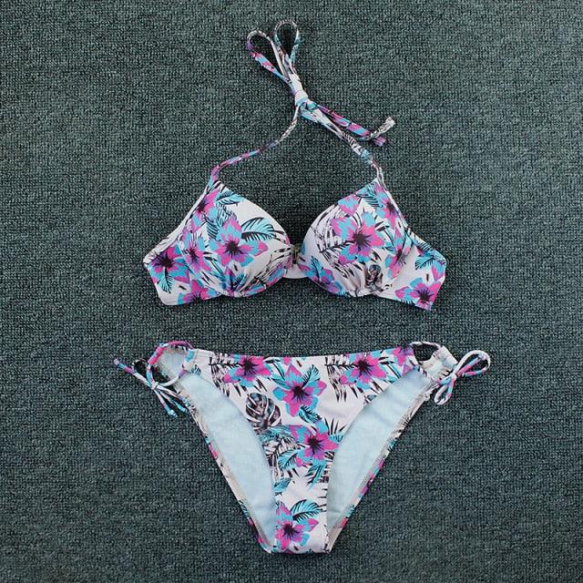 Push Up Bikini Floral Print Swimsuit Swimwear Women Bathing Suit Bikinis Set Brazilian Beach Female Wear Women's Bikini Swimsuits Floral Printed Bathing Suits for Women 2 Piece Bikini Stevvex