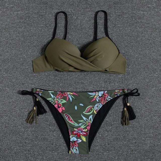 Push Up Bikini Floral Print Swimsuit Swimwear Women Bathing Suit Bikinis Set Brazilian Beach Female Wear Women's Bikini Swimsuits Floral Printed Bathing Suits for Women 2 Piece Bikini Stevvex