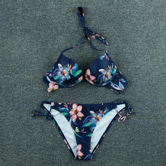 Push Up Bikini Floral Print Swimsuit Swimwear Women Bathing Suit Bikinis Set Brazilian Beach Female Wear Women's Bikini Swimsuits Floral Printed Bathing Suits for Women 2 Piece Bikini Stevvex