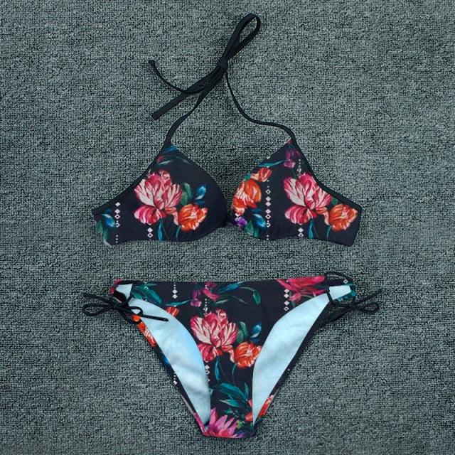 Push Up Bikini Floral Print Swimsuit Swimwear Women Bathing Suit Bikinis Set Brazilian Beach Female Wear Women's Bikini Swimsuits Floral Printed Bathing Suits for Women 2 Piece Bikini Stevvex