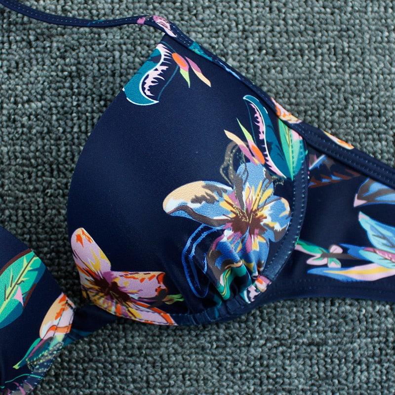 Push Up Bikini Floral Print Swimsuit Swimwear Women Bathing Suit Bikinis Set Brazilian Beach Female Wear Women's Bikini Swimsuits Floral Printed Bathing Suits for Women 2 Piece Bikini Stevvex