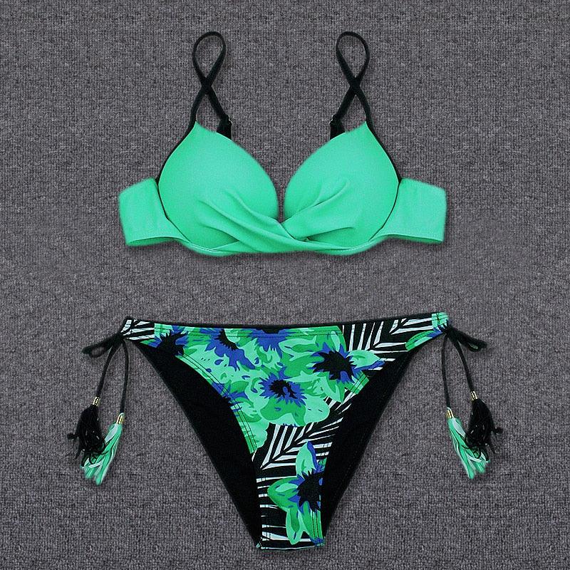 Push Up Bikini Floral Print Swimsuit Swimwear Women Bathing Suit Bikinis Set Brazilian Beach Female Wear Women's Bikini Swimsuits Floral Printed Bathing Suits for Women 2 Piece Bikini Stevvex