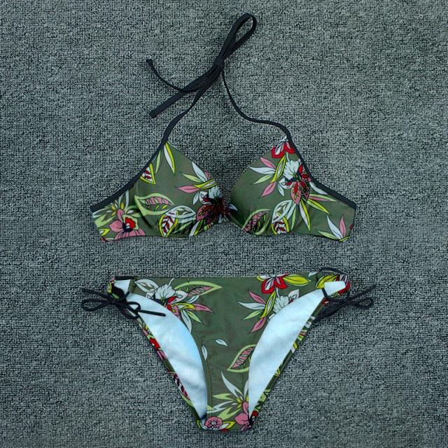 Push Up Bikini Floral Print Swimsuit Swimwear Women Bathing Suit Bikinis Set Brazilian Beach Female Wear Women's Bikini Swimsuits Floral Printed Bathing Suits for Women 2 Piece Bikini Stevvex