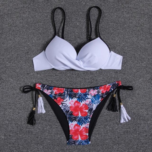 Push Up Bikini Floral Print Swimsuit Swimwear Women Bathing Suit Bikinis Set Brazilian Beach Female Wear Women's Bikini Swimsuits Floral Printed Bathing Suits for Women 2 Piece Bikini Stevvex