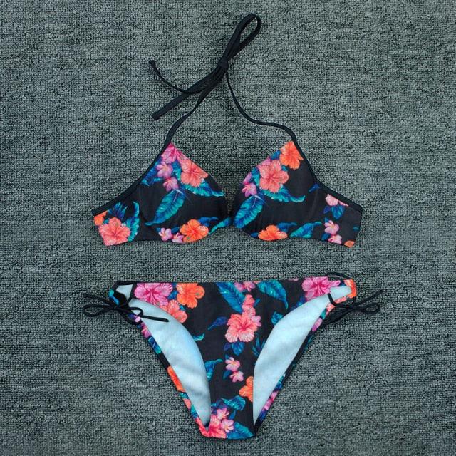 Push Up Bikini Floral Print Swimsuit Swimwear Women Bathing Suit Bikinis Set Brazilian Beach Female Wear Women's Bikini Swimsuits Floral Printed Bathing Suits for Women 2 Piece Bikini Stevvex