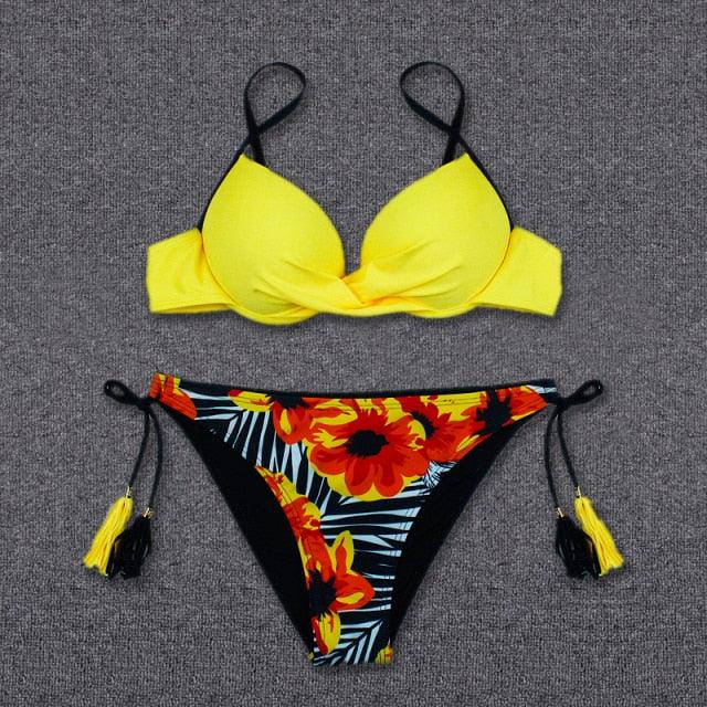 Push Up Bikini Floral Print Swimsuit Swimwear Women Bathing Suit Bikinis Set Brazilian Beach Female Wear Women's Bikini Swimsuits Floral Printed Bathing Suits for Women 2 Piece Bikini Stevvex