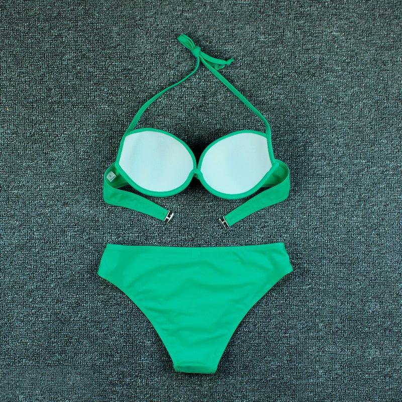 Push Up Bikini New Two Piece Swimsuit Women High Waist Black Pink Bikinis Set Women's Halter Padded Top Push Up Bikini Set Two Piece Swimsuits Bathing Suits Beachwear Swimwear Beachwear Bathing Suit Stevvex