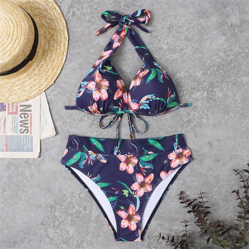 Push Up Bikini New Two Piece Swimsuit Women High Waist Black Pink Bikinis Set Women's Halter Padded Top Push Up Bikini Set Two Piece Swimsuits Bathing Suits Beachwear Swimwear Beachwear Bathing Suit Stevvex