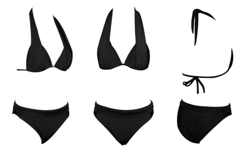 Push Up Bikini New Two Piece Swimsuit Women High Waist Black Pink Bikinis Set Women's Halter Padded Top Push Up Bikini Set Two Piece Swimsuits Bathing Suits Beachwear Swimwear Beachwear Bathing Suit Stevvex