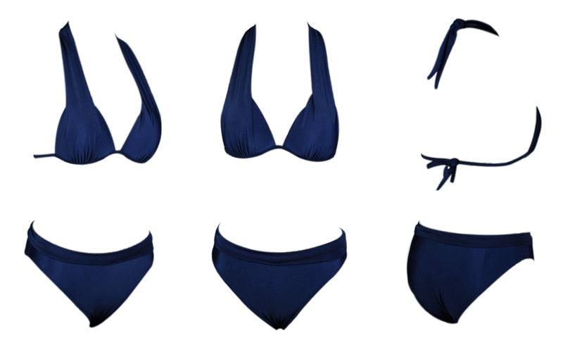 Push Up Bikini New Two Piece Swimsuit Women High Waist Black Pink Bikinis Set Women's Halter Padded Top Push Up Bikini Set Two Piece Swimsuits Bathing Suits Beachwear Swimwear Beachwear Bathing Suit Stevvex