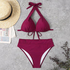 Push Up Bikini New Two Piece Swimsuit Women High Waist Black Pink Bikinis Set Women's Halter Padded Top Push Up Bikini Set Two Piece Swimsuits Bathing Suits Beachwear Swimwear Beachwear Bathing Suit Stevvex
