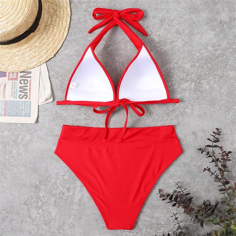 Push Up Bikini New Two Piece Swimsuit Women High Waist Black Pink Bikinis Set Women's Halter Padded Top Push Up Bikini Set Two Piece Swimsuits Bathing Suits Beachwear Swimwear Beachwear Bathing Suit Stevvex