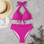Push Up Bikini New Two Piece Swimsuit Women High Waist Black Pink Bikinis Set Women's Halter Padded Top Push Up Bikini Set Two Piece Swimsuits Bathing Suits Beachwear Swimwear Beachwear Bathing Suit Stevvex