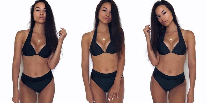 Push Up Bikini New Two Piece Swimsuit Women High Waist Black Pink Bikinis Set Women's Halter Padded Top Push Up Bikini Set Two Piece Swimsuits Bathing Suits Beachwear Swimwear Beachwear Bathing Suit Stevvex